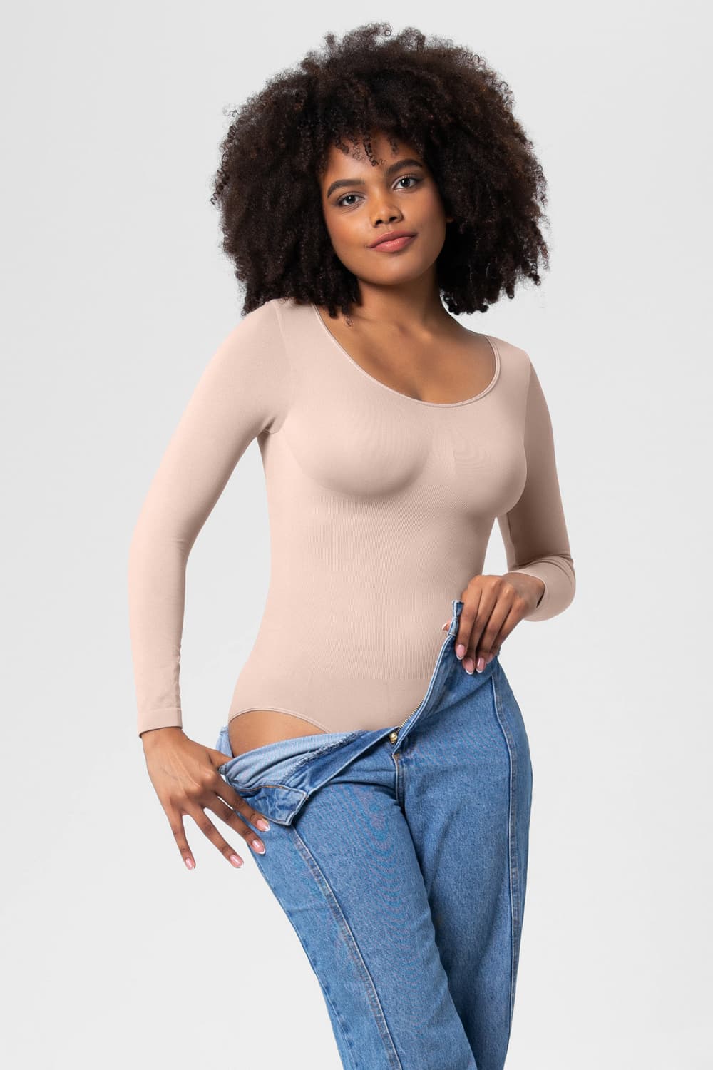 Long Sleeve Shaping Bodysuit - Stretchy Basic T Shirt Tops