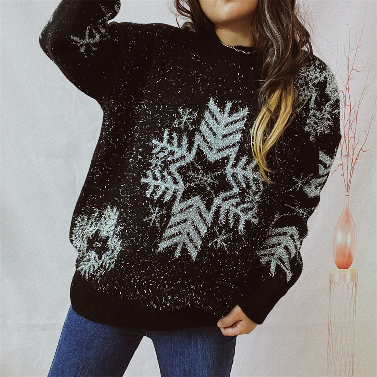 Snowflake Pattern Long Sleeve Sweater