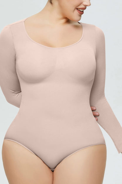 Long Sleeve Shaping Bodysuit - Stretchy Basic T Shirt Tops